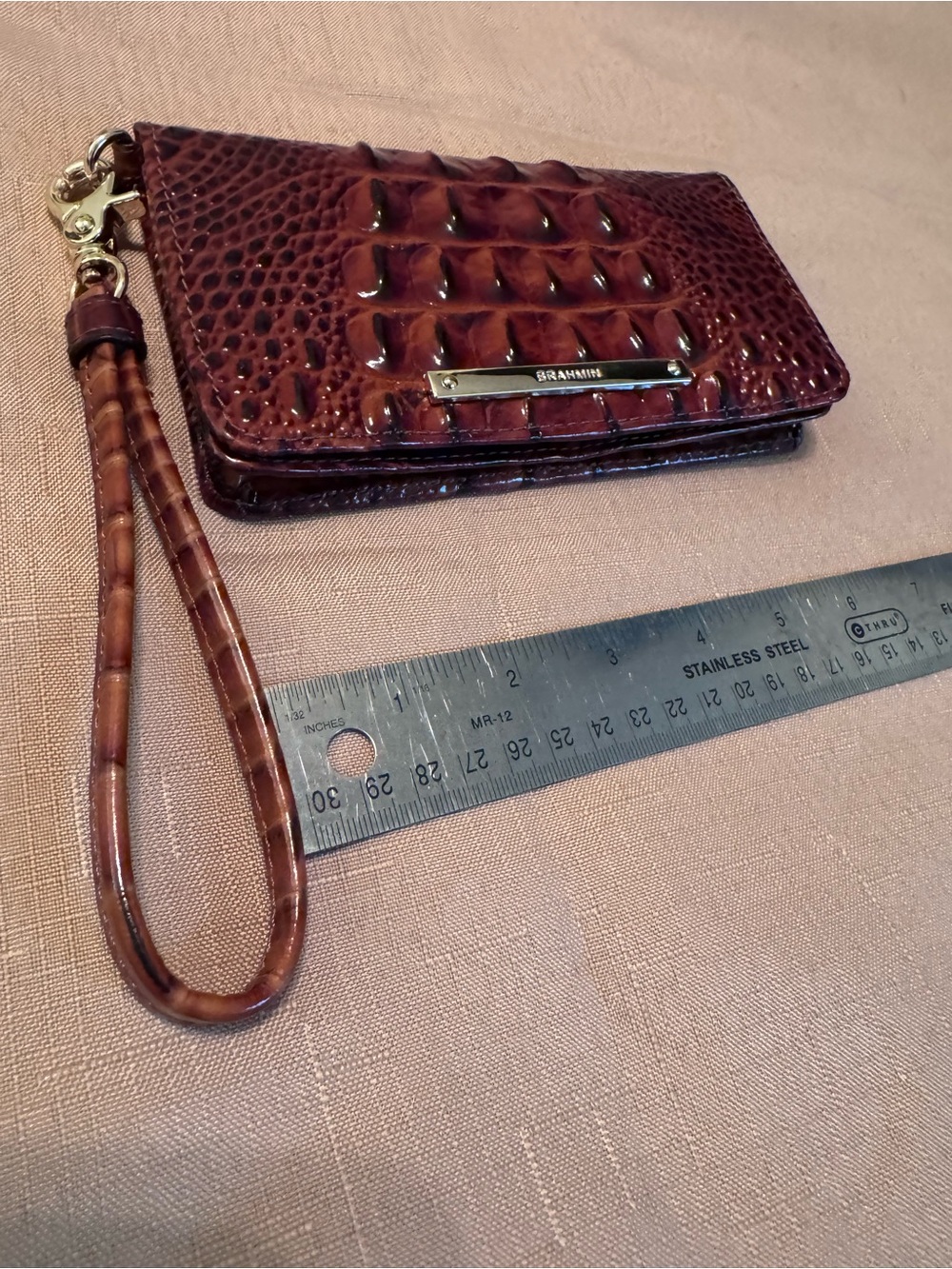 Brahmin- Wristlet Wallet in Deep Brown Croc-Embossed Leather - Picture 7 of 7